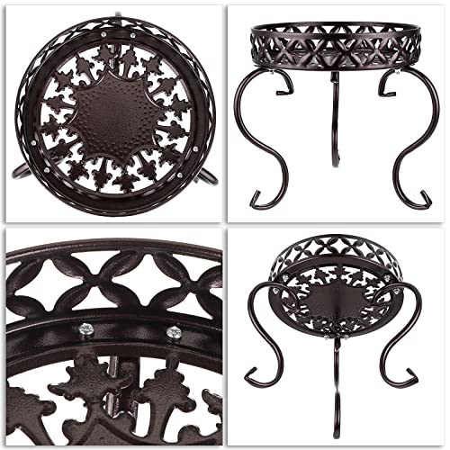OwnMy Metal Round Plant Stand Indoor Outdoor Flower Pot Holder, Heavy Duty Iron Plant Stand Display Potted Rack for Home, Garden, Patio, Dark Brown - color: Dark Brown