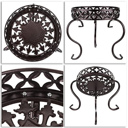 OwnMy Metal Round Plant Stand Indoor Outdoor Flower Pot Holder, Heavy Duty Iron Plant Stand Display Potted Rack for Home, Garden, Patio, Dark Brown - color: Dark Brown