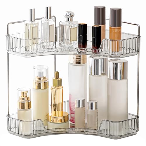 YCIA&DONE Corner Bathroom Counter Organizer, Makeup Organizer for Vanity, Skincare Cosmetic Perfume Tray, Corner Countertop Shelf Rack Storage for Bathroom Kitchen 2 Tiers (Smoky Gray) - color: Gray, size: 2-Tier