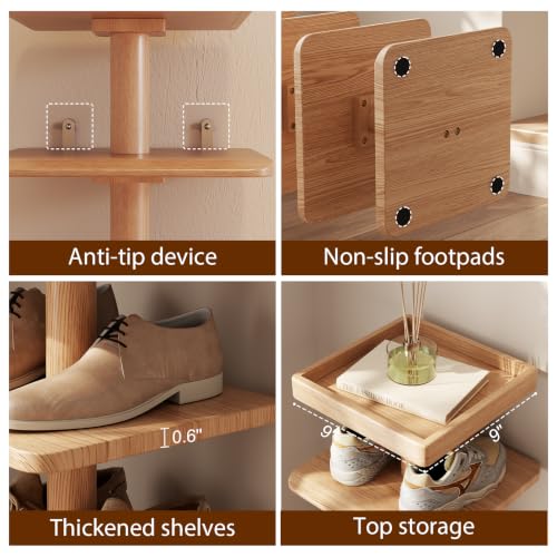4-Tier Vertical Shoe Rack, Narrow Shoe Tower for Small Space - color: Natural, size: 11.4"D x 10.8"W x 28.8"H