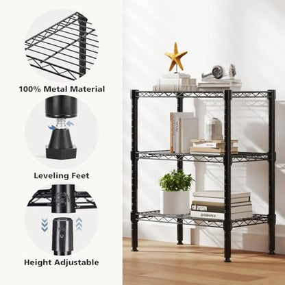 NEWBULIG 3-Tier Metal Wire Storage Shelves, Adjustable Heavy Duty Steel Shelving Unit, Freestanding Storage Rack Organizer for Kitchen, Pantry, Garage, Bathroom, 23.2" W x 13.4" D x 30.3" H, Black - size: 23.2" W x 13.4" D x 30.3" H