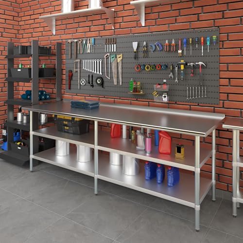 AmGood Stainless Steel Work Table with 1.5" Backsplash and 2 Shelves | Metal Kitchen Food Prep Table | NSF (96" Long x 30" Deep) - size: 96" Long x 30" Deep