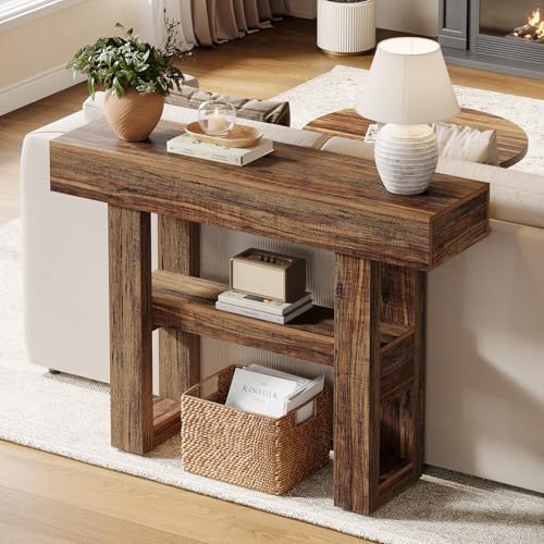 Tribesigns 41.34-Inch Farmhouse Console Table, 2-Tier Narrow Sofa Table Behind The Couch, Entryway Furniture with Storage Shelves for Hallway Foyer Living Room, Rustic Brown - color: Rustic Brown