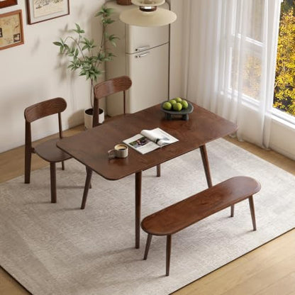 39’’-55’’ Oak Extendable Dining Table and Chairs & Bench Set, Solid Wood Folding Kitchen Table, Mid Century Dinner Table for Kitchen, Apartment, Living Room (Walnut, 55''+2Chairs-HSA+47'' Bench) - color: Walnut, size: 55''+2Chairs-HSA+47'' Bench
