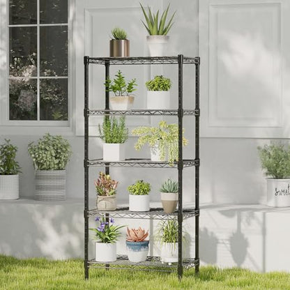 NEWBULIG 5-Tier Metal Wire Storage Shelves, Adjustable Heavy Duty Steel Shelving Unit, Freestanding Storage Rack Organizer for Kitchen, Pantry, Garage, Bathroom, 23.2" W x 13.4" D x 59.8" H, Black - size: 23.2" W x 13.4" D x 59.8" H