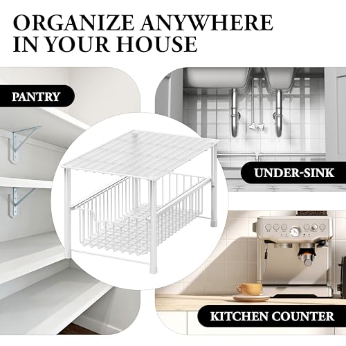 Simple Houseware Stackable Under Sink Cabinet Sliding Basket Organizer Drawer, White - color: White