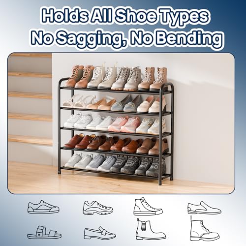 ENJOYBASICS 5 Tier Expandable Shoe Rack for Closet, Free Standing Metal Shoe Shelf Storage Organizer Holder 20 Pairs, Adjustable Width Shoe Rack for Entryway Small Space, Black - size: 5 Tier (10-20 Pairs)