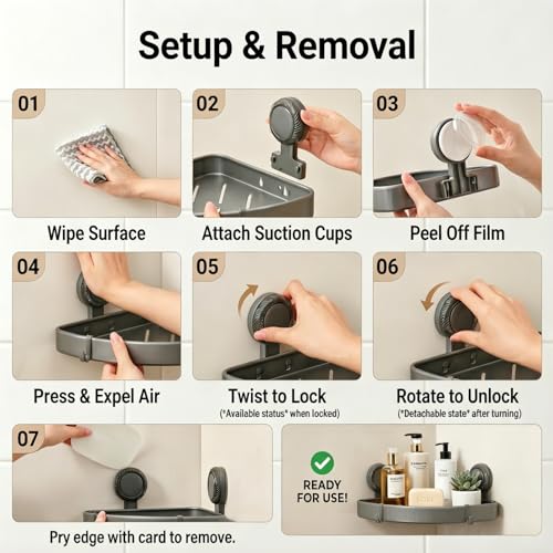 2 Pack Corner Shower Caddy Suction Cup, Space Aluminum No Drill Bathroom Organizer Shelves, Rustproof Triangle Corner Shower Shelf for Inside Shower, Damage-Free Removable Shampoo Holder