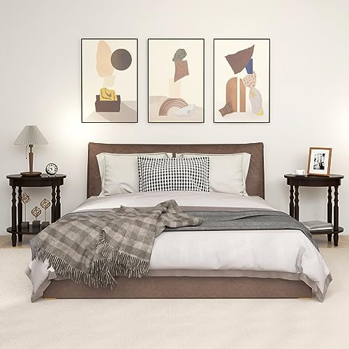 Giantex Oval End Tables Set of 2, 2-Tier Side Tables with Storage Shelf & Solid Wood Legs, Modern Living Room Accent Table, Wood Nightstand for Bedroom, Small Space, 20.5"L x 15.5"D x 24.5"H, Espresso - color: Espresso