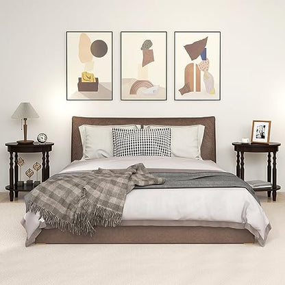 Giantex Oval End Tables Set of 2, 2-Tier Side Tables with Storage Shelf & Solid Wood Legs, Modern Living Room Accent Table, Wood Nightstand for Bedroom, Small Space, 20.5"L x 15.5"D x 24.5"H, Espresso - color: Espresso