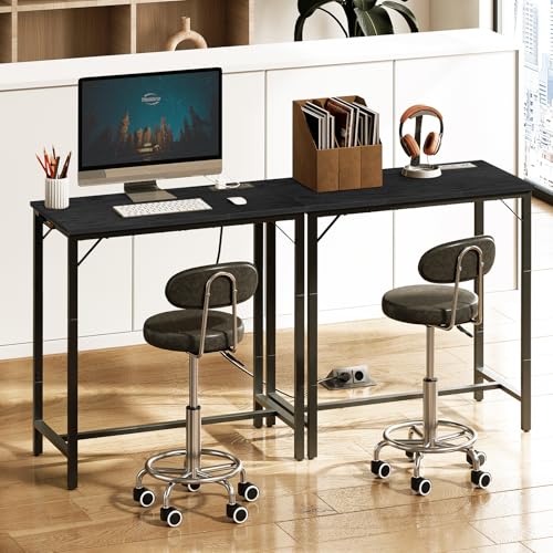 HOOBRO Bar Table with Charging Station, Rectangular Pub Table, High Top Coffee Table, Counter Bar Height Table, Narrow Long Dining Table, 35.4" L x 15.7" W x 35.6" H, Black BB90UBT01N1 - color: Black