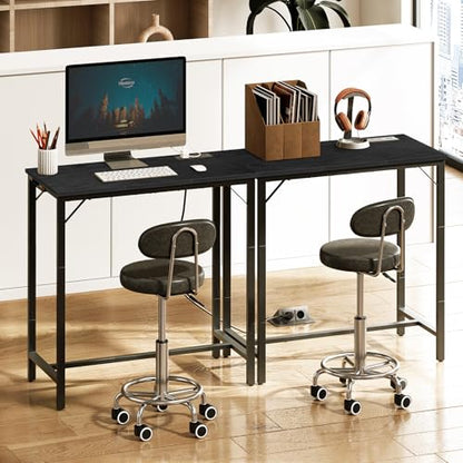 HOOBRO Bar Table with Charging Station, Rectangular Pub Table, High Top Coffee Table, Counter Bar Height Table, Narrow Long Dining Table, 35.4" L x 15.7" W x 35.6" H, Black BB90UBT01N1 - color: Black