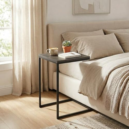 C-Shaped Couch Table, Oak Finish | Movable Side End Table, Sturdy Metal Frame, Narrow Laptop Stand Desk & TV Tray, For Living Room - color: Oak