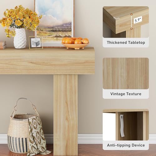 knoworld 63 Inch Long Console Table for Entryway, Farmhouse Wood Rectangular Sofa Table Behind Couch Table, Narrow Entryway Table for Living Room, Entrance, Hallway, Foyer, Easy Assembly (Natural) - color: Natural