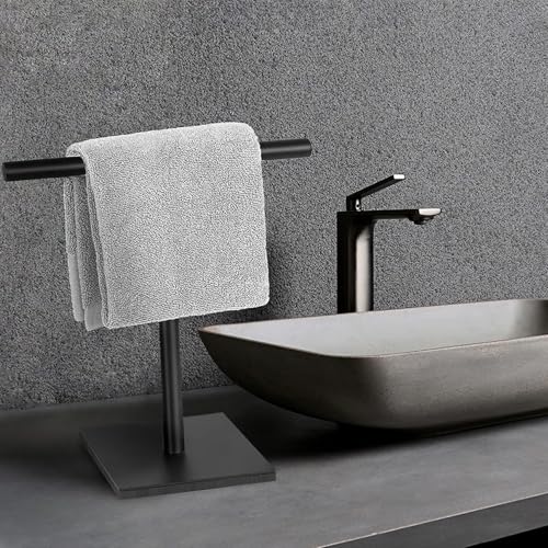 Freestanding Hand Towel Holder Countertop Modern Stand Towel Rack with Square Base Space Saving 304 Stainless Steel Hand Towel Holder Matte Black Finished - color: Freestanding Stainless Steel Towel Rack Matte Black on Countertop