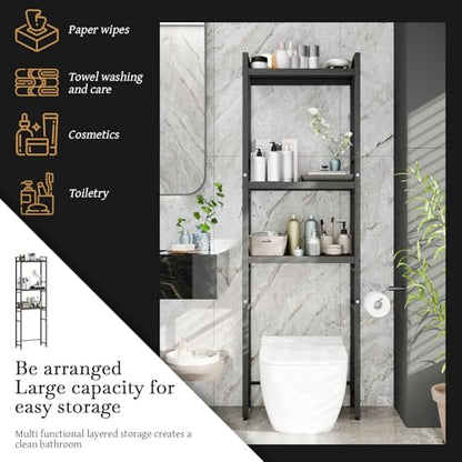1 Set Over The Toilet Storage, 3-Tier Bathroom Laundry Storage Rack Space-Saving Organizer Household Supplies (Black-S) - color: Black-s