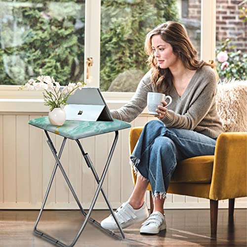 Folding TV Tray Table TV Dinner Table with Sturdy MDF Top,Eating Trays for Living Room with No Assembly Required 15 x 18.9 x 26 in(Sea Blue,1PC) - color: Sea Blue, size: 1pc