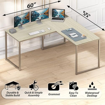SHW Mission 55 x 60 Inches L-Shape Home Office Computer Desk, Maple - color: Maple, size: 55-Inch L-Shaped