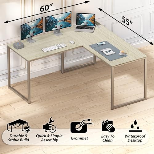 SHW Mission 55 x 60 L-Shape Home Office Computer Desk, Maple | Reversible Desktop Design - color: Maple, size: 55-Inch L-Shaped