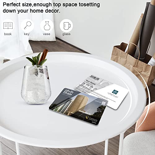 Garden 4 you End Table Metal Side Table White Round Folding Tray Cyan Sofa Small Accent Fold-able Table, Round End Table Tray, Next to Sofa Table, Snack Table for Living Room and Bed Room - color: White