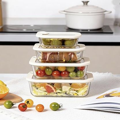 Urban Green Glass Food Storage Containers with Glass Lids, Microwave Safe Food Container Set, Aitight Meal Prep Container Set, LeakProof, 100% Plastic Free, 4 Pack - color: ‎Ivory White -4p