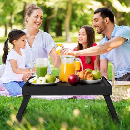 RRX Bed Tray Table with Folding Legs, Breakfast in Bed Tray (1, Black) | Bed Trays for Folding Table Eating, Kitchen Serving, Food, Sofa, Snacking or Working, Laptop Desk Dinner, Snack Tray - color: Black