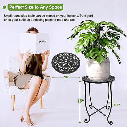 Fashion&cool Side Tables for Small Space, Metal Outdoor Indoor Round Side Table, Small End Table Pool Chair Side Table for Patio Yard Porch Balcony Garden Bedside Plant Stand