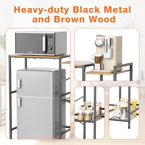 Mini Fridge Stand with Storage Shelves, Heavy Duty Metal Mini Fridge Stand 3-Tier Fridge Cabinet Baker Rack for Microwave Coffee Maker, Dorm,Kitchen, Apartment, 33.4Wx15.7Dx37.2H, Brown