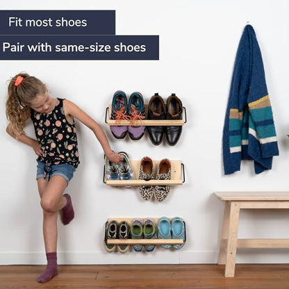 Wall Mounted Shoe Rack - A Wooden, Modern, Slim, and Small Shoe Storage Solution for Shoes and Boots in Narrow Spaces, entryways, or hallways. (20-in-Wide, Pack of 2) - size: 20-in-wide (Pack of 2)