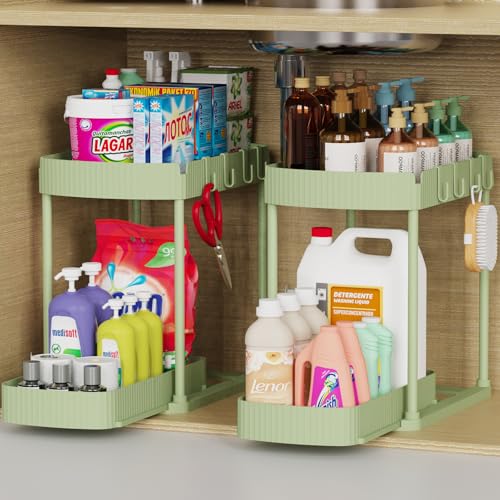 Ukeetap 2 Pack Multi-Purpose Pull-Out Storage Organizers, Under Sink Organizers and Storage for Bathroom & Kitchen, Under Cabinet Organizers and storage, 12.8 Inch, Green - color: Green, size: 12.8 Inch