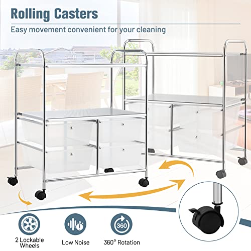 RELAX4LIFE Rolling Storage Cart with 4 Drawers & 2 Shelves, Metal Frame Paper Scrapbook File Organizer for Home Office, School Classroom, Movable Art Craft Cart (Clear) - color: Clear