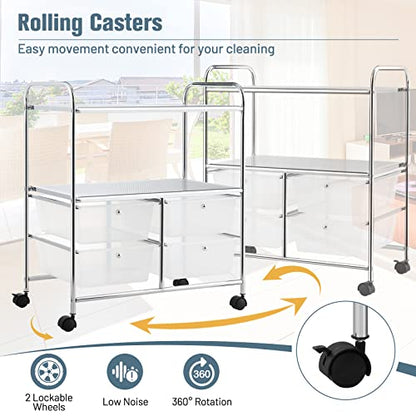 RELAX4LIFE Rolling Storage Cart with 4 Drawers & 2 Shelves, Metal Frame Paper Scrapbook File Organizer for Home Office, School Classroom, Movable Art Craft Cart (Clear) - color: Clear