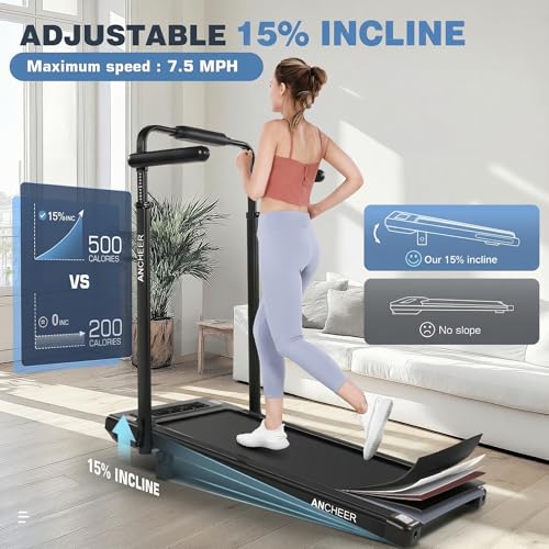FUNMILY Upgrade Walking Pad Folding Treadmill with 12%/15% Incline & Handle Bar, 3.5HP Foldable Under Desk Compact Treadmills for Home/Office/Gym, 400+lb Capacity, Shock Absorption - color: TR12_Black