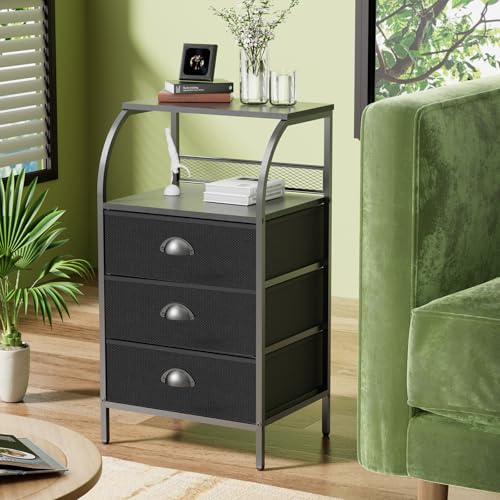 Night Stand with 3 Fabric Drawer & Metal Frame - Nightstand for Bedroom, 40LB Capacity, Sturdy Anti-Warp Design, Dustproof & Scratch-Resistant, Black 2026 - color: Black(3 Locker), size: set of 1