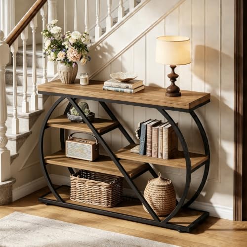 Tribesigns Industrial 41.3" Console Table | Entryway Table with 5-Tier Storage Shelves, Narrow Wooden Sofa Table for Living Room, Entrance, Foyer, Brown&Black