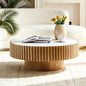 Round Coffee Table Wood Ø35.43'' X 13.77''H Drum Coffee Tables Sintered Stone Tabletop for Living Room Small Space Fluted Circle Cocktail Tea Modern Center Apartment Home Furniture Easy Assembly - color: 35.43 Wood Sintered