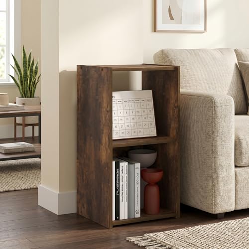 Cube Storage Organizer Cabinet, 2x1 Bookcase, Bookshelf, 12.2 x 11.6 x 24.2, for Bedroom, Home Office, Living Room, Amber Pine - color: Amber Pine, size: 2 Tier