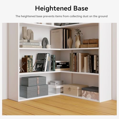 Corner Bookshelf, Freestanding L Shaped Display Shelf, 6 Tiers Bookcase with Baffles, Wooden Bookcase with Storage Organizer for Home Office, Living Room, Bedroom (35.2") - size: 35"