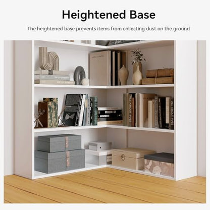 Corner Bookshelf, Freestanding L Shaped Display Shelf, 6 Tiers Bookcase with Baffles, Wooden Bookcase with Storage Organizer for Home Office, Living Room, Bedroom (35.2") - size: 35"
