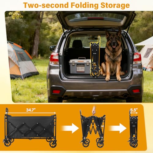 Wagons Carts Foldable,Large Capacity Foldable Wagon Cart Collapsible Wagon with Wheels & Drink Holders,Heavy Duty Utility Folding Cart for Camping Garden Grocery Shopping - size: 500 lbs
