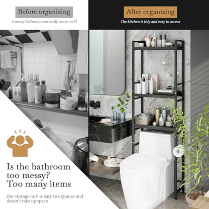 1 Set Over The Toilet Storage, 3-Tier Bathroom Laundry Storage Rack Space-Saving Organizer Household Supplies (Black-S) - color: Black-s