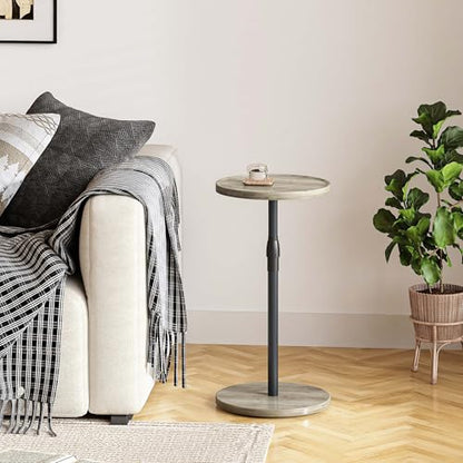 Adjustable Round Side Table, Small End Table, Pedestal Drink Table for Small Spaces, Tall Round Nightstand for Living Room Bedroom Sofa Couch, Oak ET-010QK - color: Oak
