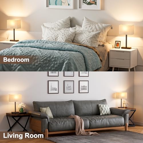 Hong-in Touch Lamps for Bedroom - 3-Way Dimmable Bedside Lamps Set of 2 with USB C+A, White Modern Table Lamp for Night Stands, Desk Lamp for Living Room Nightstand End Tables Bed Side - color: G. White&Brown