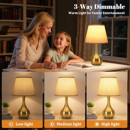 Seealle Touch Table Lamp for Bedroom, 3-Way Dimmable Small Bedside Lamps for Night Stands with Wires, Gold Desk Lamp for Kids Room, Office, Living Room, End Table(LED Bulb Included) - color: D. D:Beige Shade & Gold Base