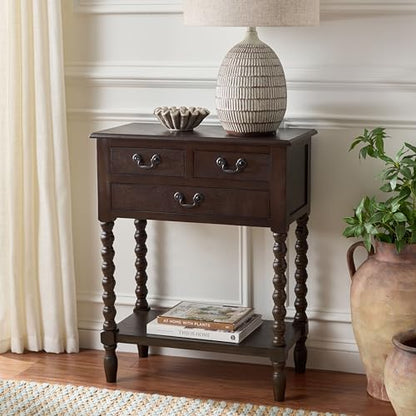 SAFAVIEH Furniture - Athena 3-Drawer Console Table - Dark Chocolate - Solid Wood - Farmhouse Classic Design - Ideal for Entryway, Living Room, Hallway, 23.5" W x 13" D x 29.5" H (CNS5703D) - color: Dark Chocolate