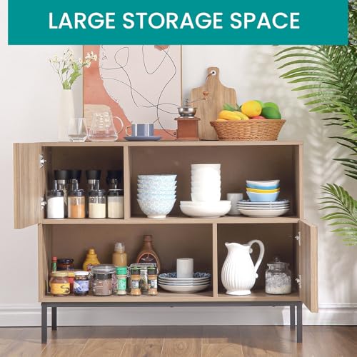 Entryway Table with Storage, Farmhouse Entrance Console Table Sideboard Buffet Cabinet with Storage Shelves and Metal Legs, Sofa Table Accent Cabinet for Living Room Hallway