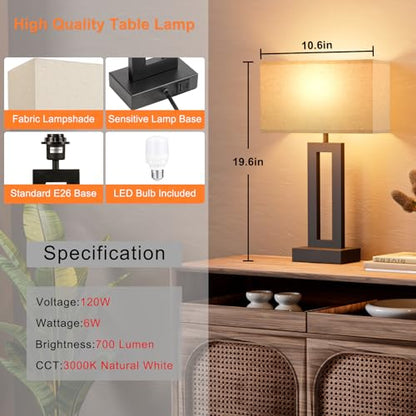 Seealle Bedroom Lamps for Night Stands - Touch Control, 3 Way Dimmable, USB C+A Charging, LED Bulbs, Easy Assembly - color: A. Beige&Black, size: Medium(19.6in)