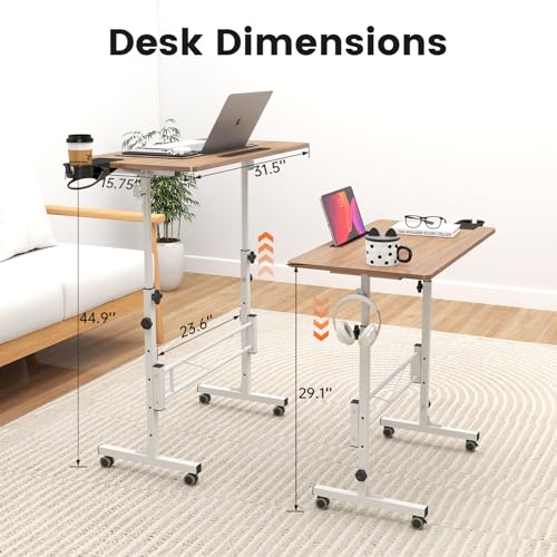 Hadulcet Portable Standing Desk, Rolling Desk Adjustable Height, Mobile Laptop Desk, Small Stand Up Table with Wheels, Walking Table for Treadmill Walking Pad, Tall Computer Stand, Oak - color: Oak