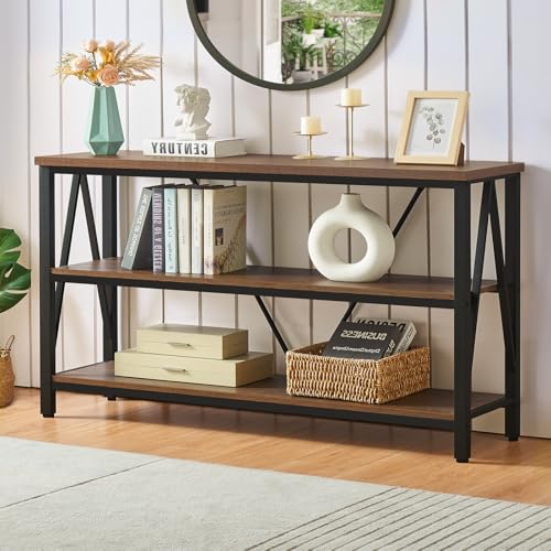 HOMISSUE Entryway Console Table, Rustic Couch with Wide Storage, Industrial Sofa Tables with 3-Tier Open Shelves, Entryway Table for Living Room, Hallway, Brown, 55 Inch - color: Brown, size: 55Inch(12.99"D x 55"W x 30"H)