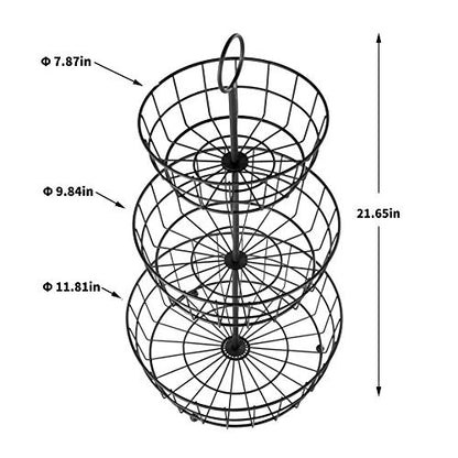 HANZE 3-Tier Wire Fruit Basket Bowl, Detachable Vegetable Bread Basket Display Storage Stand, Design for Kitchen, Bathroom Organization, Brown - color: 3-Tier(Brown)